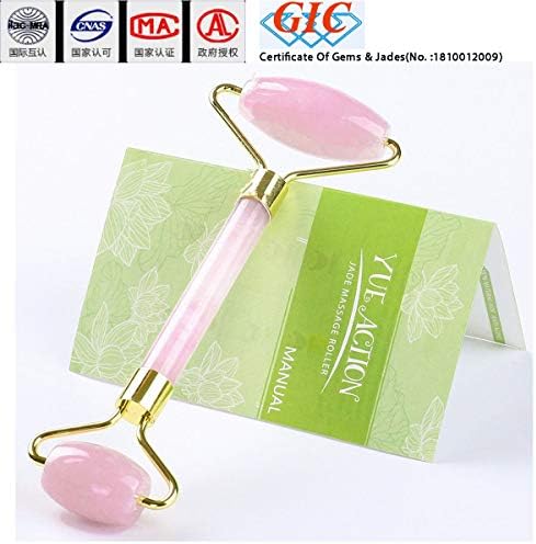 Jade Roller Rose Quartz Roller For Face Anti Aging / 100% Real Jade Healing Toning Massager/Anti Wrinkle Jade Roller Pink Tool (Golden)