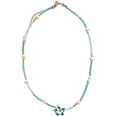 Pingyongchang Hawaiian Plumeria Beads Choker Necklace Bohemian Flower Handmade Beaded Choker Necklace for Women Summer Beach Necklace Holiday Vacation Party Jewelry Gift