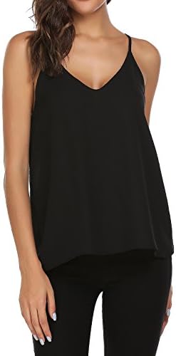 Burlady Women Casual V-Neck Chiffon Spaghetti Straps Tank Top
