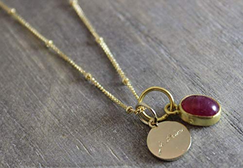 Pink Tourmaline Gemstone Je'taime I Love You Charm Pendant 14kt Gold Filled Necklace 18 inches Valentine's Day gift idea