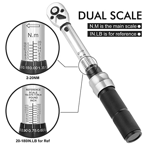 COTOUXKER Bike Torque Wrench Set 2 to 20 Nm 1/4 Inch Driver Pro MTB Bicycle Maintenance