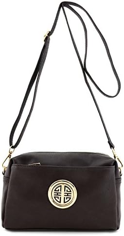 Triple Zip Small Crossbody Bag with Emblem