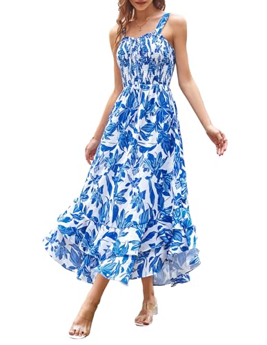 GRACE KARIN Women's 2025 Summer Floral Boho Dress Square Neck Strapped Swing A Line Sundress Beach Long Maxi Outfits
