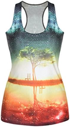 OUCHI Women Casual Digital Print Stretch Sheath Racerback Bottoming Tank Top One Size Sun Set Yellow