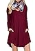 POSESHE Women's Long Sleeve Casual Loose T-Shirt Dress Wine Red S