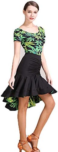 Practice Dance Outfits Original Designs Falbala Green Floral Prints Latin Belly Dance Costume Halloween Dance Lacy Long Sleeves Voluminous Skirt Large Size XL 2XL