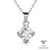 White Gold Plated Swarovski Zirconia Necklace with Solitaire Round Cut Pendant (0.8cttw), 18