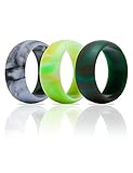 DHCare Silicone Wedding Ring 3 Pack - Men's Set of 3 Flexible Safety Comfort Wedding Band Rings in Black, Navy Blue, & Dark Gray Sleek 9mm Durable Comfortable Bands for Active Men (9)