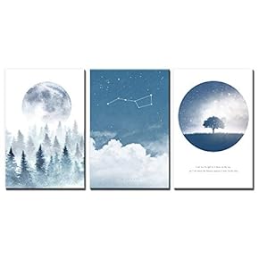 3 Panel Canvas Wall Art - Mistical Landscape with Sun and Moon - Giclee Print Gallery Wrap Modern Home Art Ready to Hang - 16"x24" x 3 Panels