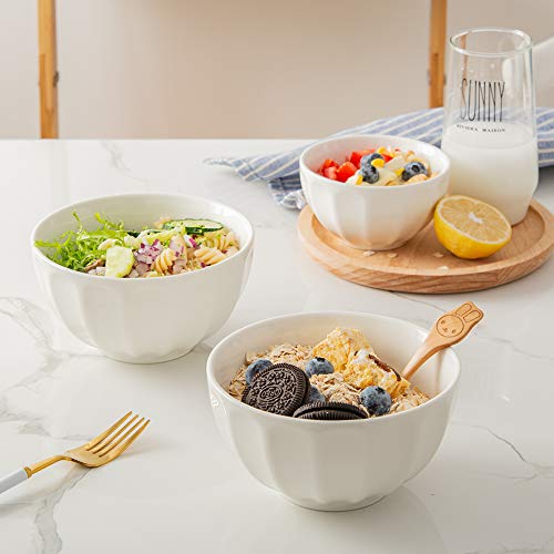 KitchenTour Porcelain Fluted White Bowls Set 10 Ounces Dishwasher