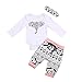 3Pcs/Set Newborn Baby Girl Boy Long Sleeve Elephant Bodysuit + Geometric Pants + Headband Outfit Clothes White