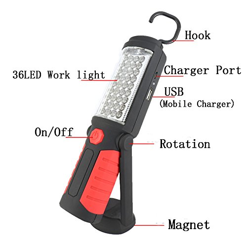 Vinmax LED Work Light Rechargeable-Cordless COB LED Flashlight Work Light Lamp Magnetic Clip Support Stand with Swivel Hook High Brightness for Camping Household Workshop Car Repair Emergency