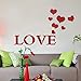 Alrens_DIY(TM) 11pcs Love Letter Hearts DIY Patterns TV Background Decor Mirror Surface Crystal Wall Stickers Acrylic 3D Home Decal Living Room Murals Wall Paper adesivo de Parede (Red)
