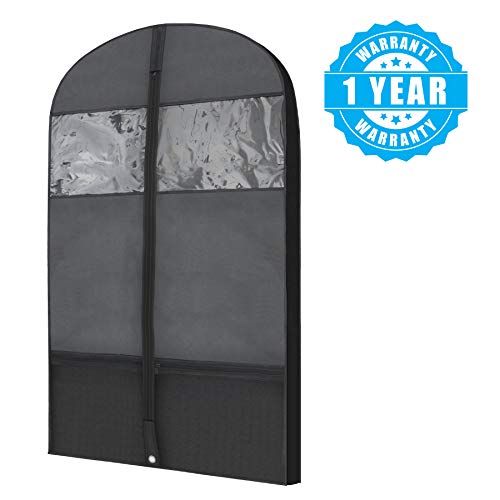 Plixio Gusseted Garment Bags Suit Bag for Travel and Clothing Storage of Dresses, Dress Shirts, Coats- Includes Zipper Pockets and Large Transparent Window (2 Pack: 43" x 24" x 3.4")