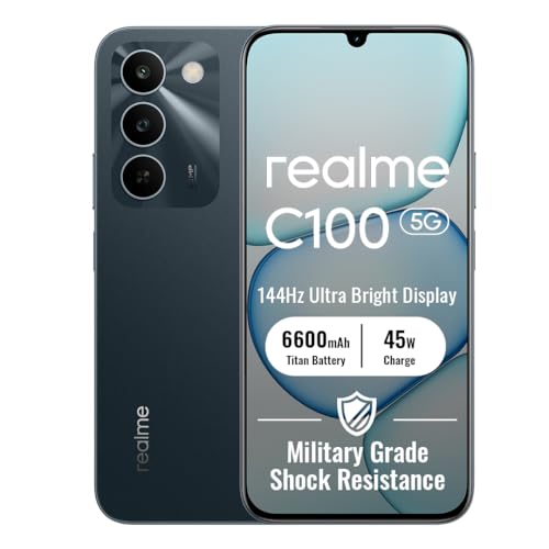realme C100 5G Smartphone 4+128GB, Push Green, 6.8 Inch Screen, 144Hz LCD Display, 45W Ultra Fast Charging, 6600mAh Battery, 50MP AI Camera, MediaTek Dimensity 6300 Chipset, IP64