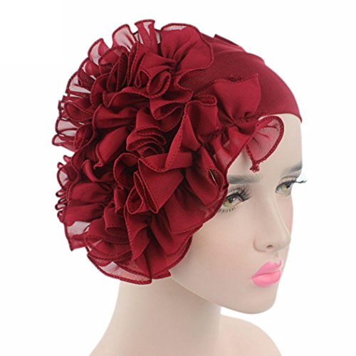 Sunyastor Summer Women Flower Cancer Chemo Hat Beanie Scarf Turban Head Wrap Cap Headband Shower Cap (Wine Red, One Size)