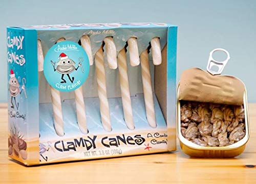 Archie Mcphee Clamdy Candy Canes 3.8 Oz! Six Clam-Flavored Candy Canes! Gray And White Stripes Colorful Sweets! Tastes Like A Can Of Clam! Choose Your Flavor! (Clam)