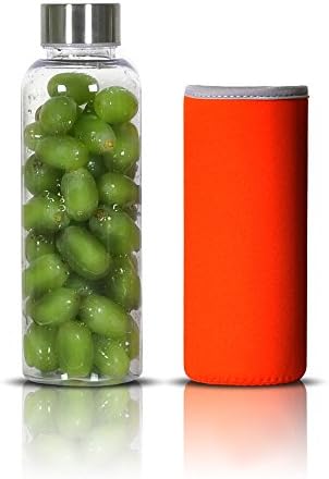 TheJD The Bottle Transparent Bucket Pail Water Bottle + Pouch Non-Toxic 550ml - 18oz (Orange-Stainless-Lid)
