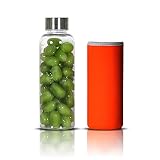 TheJD The Bottle Transparent Bucket Pail Water Bottle + Pouch Non-Toxic 550ml - 18oz (Orange-Stainless-Lid)