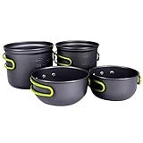 Sportsun 2PCS Outdoor Backpacking Camping Cookware Pot and Pan Set with Green Silicon Handle for Camping/ Hiking -Gray