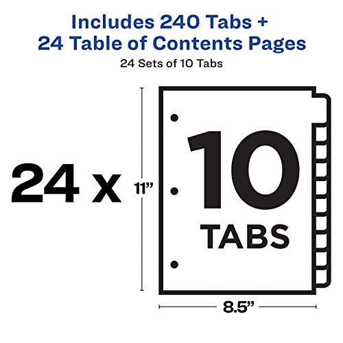 Avery 10Tab Dividers for 3 Ring Binders, Customizable Table of