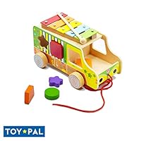 ToyPal Musical Shape Sorter Toy for 1 Year Old - Educational Shapes for Toddlers - Colorful Shape Sorter Toy for 2 Year Old - Wooden Shape Sorting Toy for Infant - Take Along Bus for Boys & Girls