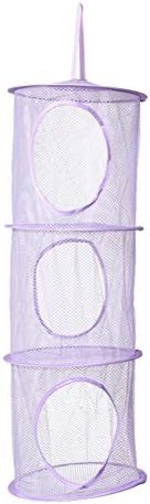 Mesh Hanging Toy Storage Basket Closet Organizer Toy Storage Space Saver Bags 3 Compartments (purple)