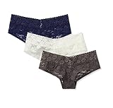 Mae Women's Lace Cheeky Hipster Panty, 3 pack, White/Navy/Grey, X-Large