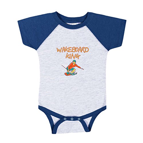 Wakeboard King Sport Baby Combed Ring-Spun Cotton Baseball Raglan Bodysuit One Piece - Gray Royal Blue, 12 Months - Thumbnail 2