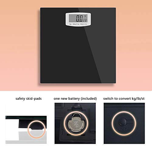 Bucanim Digitale Badzimmer Personenwaage mit Temperatur Anzeige，Digitale Körpergewichtswaage mit Step on Technologie 180KG