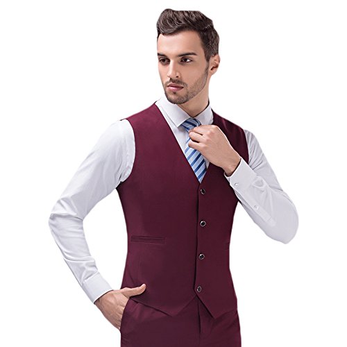 image for MAGE MALE Mens Solid 3-Piece Suit Slim Fit Notch Lapel One Button Tuxe