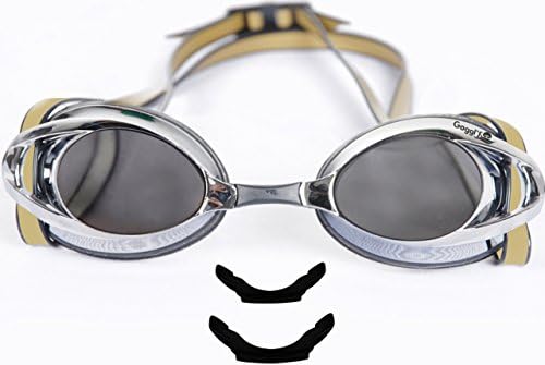 GogglX Swimming Goggles for Men and Women with 3 Pcs Nose Bridge Black Silver Gold Strap