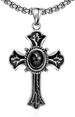 iCAREu Antique Cross Pendant Stainless Steel Necklace for Men, 24"
