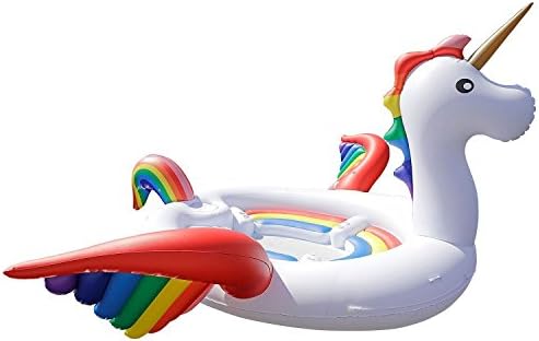 2018 Upgrade Super Giant Inflatable Rainbow horse Pool Float with Rapid Valves Summer Outdoor Swimming Pool Party Lounge Raft Decorations Toys for Adults (White)