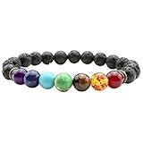JOVIVI 7 Chakra Gemstone Bracelet Lava Stone Crystal Reiki Healing Balancing Natural Gemstone Round Beads 7inch Long