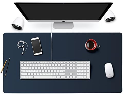PU Leather Lager Mouse Pad Mat Desk Pad Protecter-31.5"15.7" Ultra-Smooth Waterproof Large Pad Writing Gaming Desk Pad No Slip (Dark Blue)