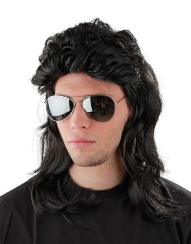 Schwarze Vokuhila Perücke für Herren zu Fasching und Karneval – schwarz Fokuhila Proll Perücken Bad Taste
