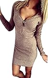 Eshion Women's Zip Long Sleeve Ribbed Sweater Dress