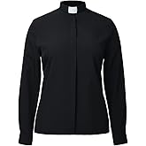 BLESSUME Women Clergy Tab Collared Shirt Long/Short Sleeve Button-Down Blouse
