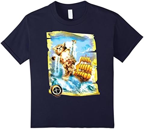 Kids Funny Cat T-shirt, Kraken Cat, Spoof, Hipster by Zany Brainy 10 Navy