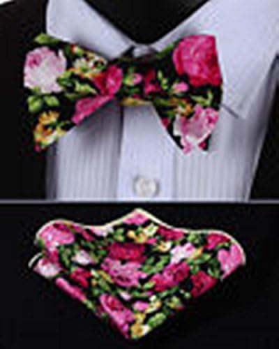 Banana Republican STAF403H Hot Pink Black Green Floral Men Cotton Self Bow Tie Pocket Square set #BR4641