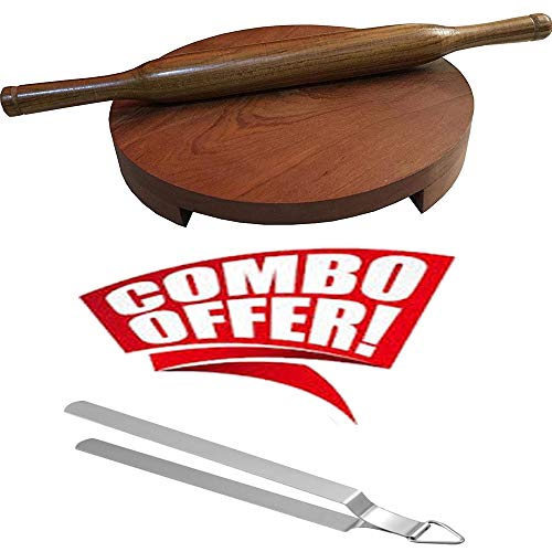 Combo Offer Wooden Circular Board & Rolling Pin with Steel Tong (Chimta
