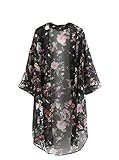 Bluetime Women's 3/4 Sleeve Floral High Low Chiffon Kimono Cardigan Blouse