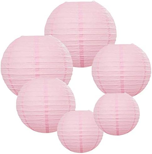 E-MANIS 6 Packs Round Paper Lanterns with Assorted Sizes for Wedding Party Decorations (Pink)