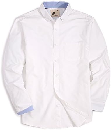 Mens Casual Oxford Dress Shirts Regular Fit Long Sleeve Button Down Shirts,White,L