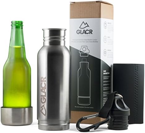 GLACR - Stainless Steel Bottle Cooler - Protect, Conceal, &amp; Cool your Beer - bottle insulator with Bottle Opener Carabiner - Perfect Beer Gifts - Great for Outdoors, the Pool, BBQs, and Sports Events
