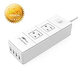 FlePow Power Strip 1250W 2 AC Plugs+4 USB Port Travel Charger 1700 Joule Surge/Overload Protection 20W Smart USB Ports for iPhone, iPad, Samsung and Smartphone, Tablet and Home Power Protection