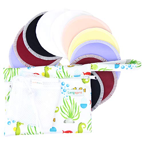 Langsprit Leak-Proof Organic Reusable Bamboo Nursing Pads(14 Pack),Super Absorbent Washable Breast Pads with 2 Bonus Free Laundry Bag & Storage Bag(Round) - Thumbnail 6