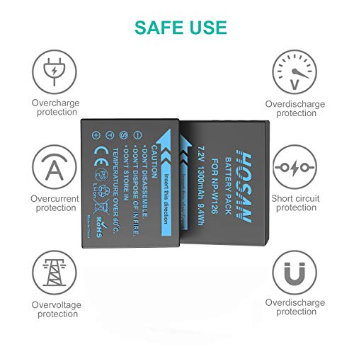 HOSAN NP-W126 NP-W126S Batterie de Rechange 1300mAh Lot de 2 avec Compatible pour Fujifilm NP-W126 NP-W126S Fujifilm X100F X-Pro1 X-Pro2 X-T1 X-T2 X-T3 X-T10 X-T20 X-T30 X-T100 - Image 2