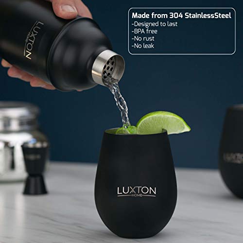 Luxton Home Ultimate Men's Gift Cocktail Shaker Set Matte Black - Plus 2 Cups & 4 Straws